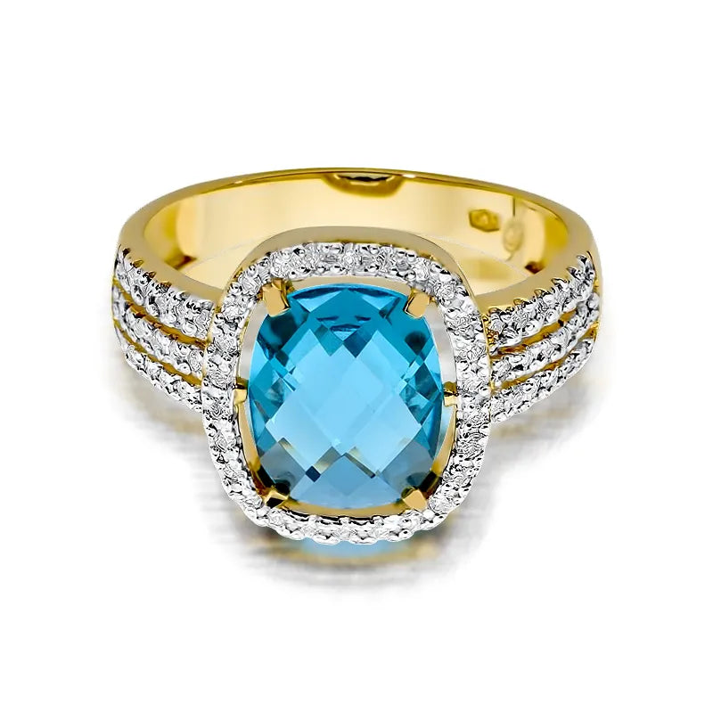 Gold Ring with 3.00ct Topaz and 0.315ct Diamonds