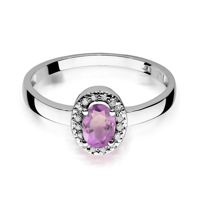 Gold Ring with 0.40ct Amethyst and 0.08ct Diamonds