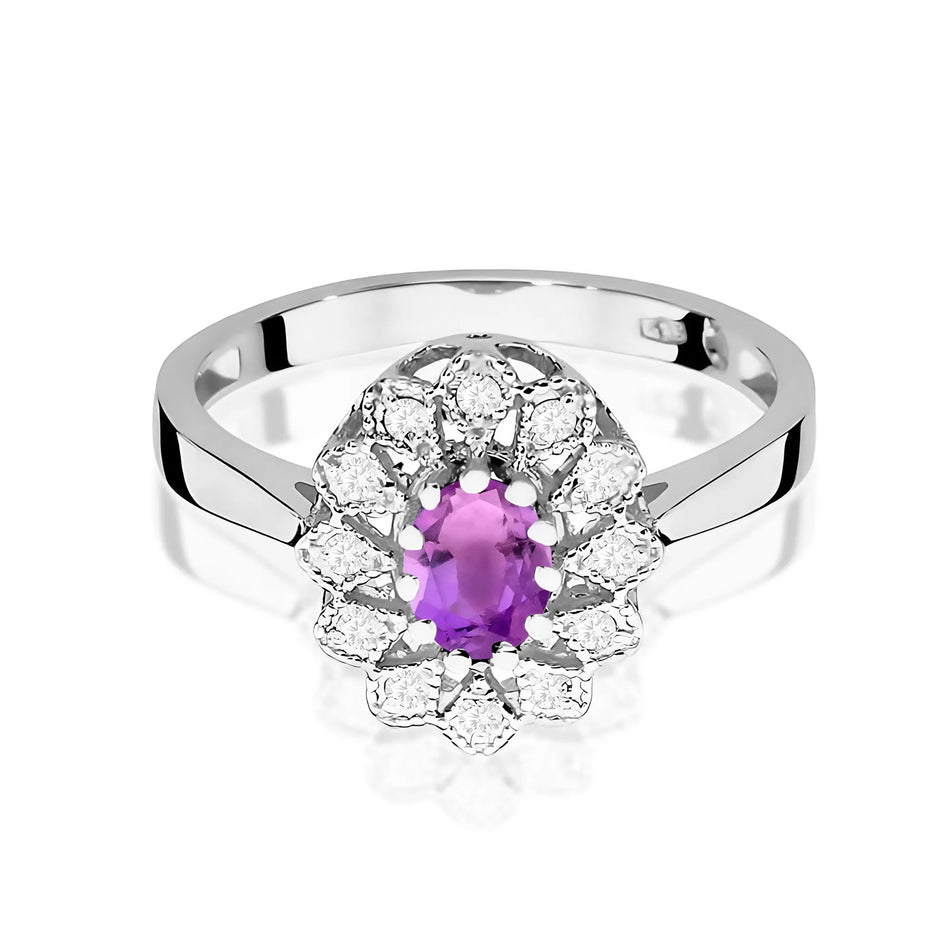Gold Ring with 0.40ct Amethyst and 0.103ct Diamonds