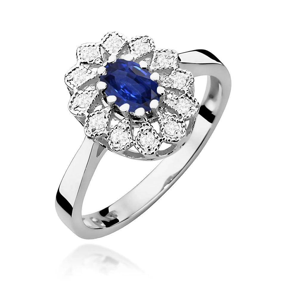 Gold Ring with 0.70ct Sapphire and 0.103ct Diamonds
