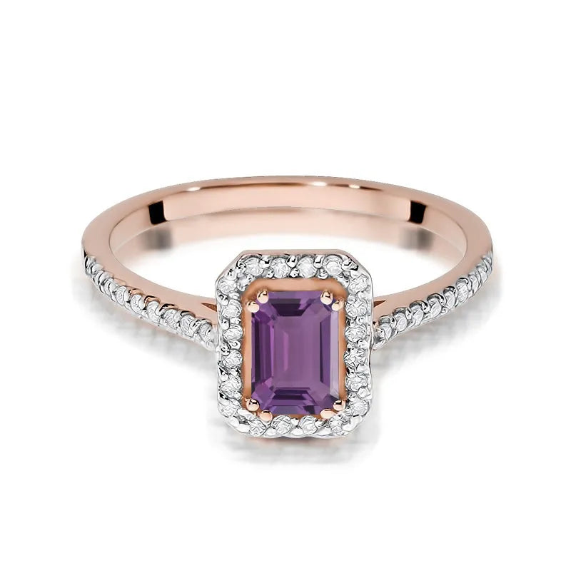 Gold Ring with 0.50ct Amethyst and 0.19ct Diamonds
