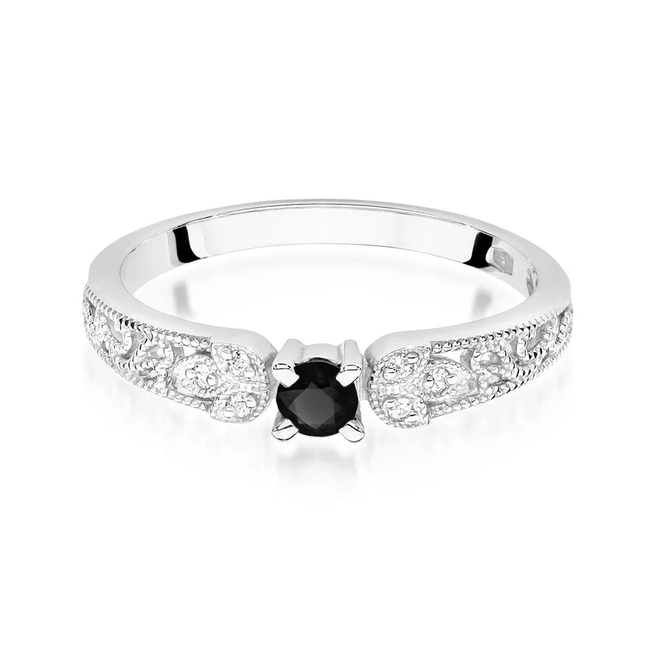 Gold Ring with 0.12ct Black diamond and 0.03ct Diamonds