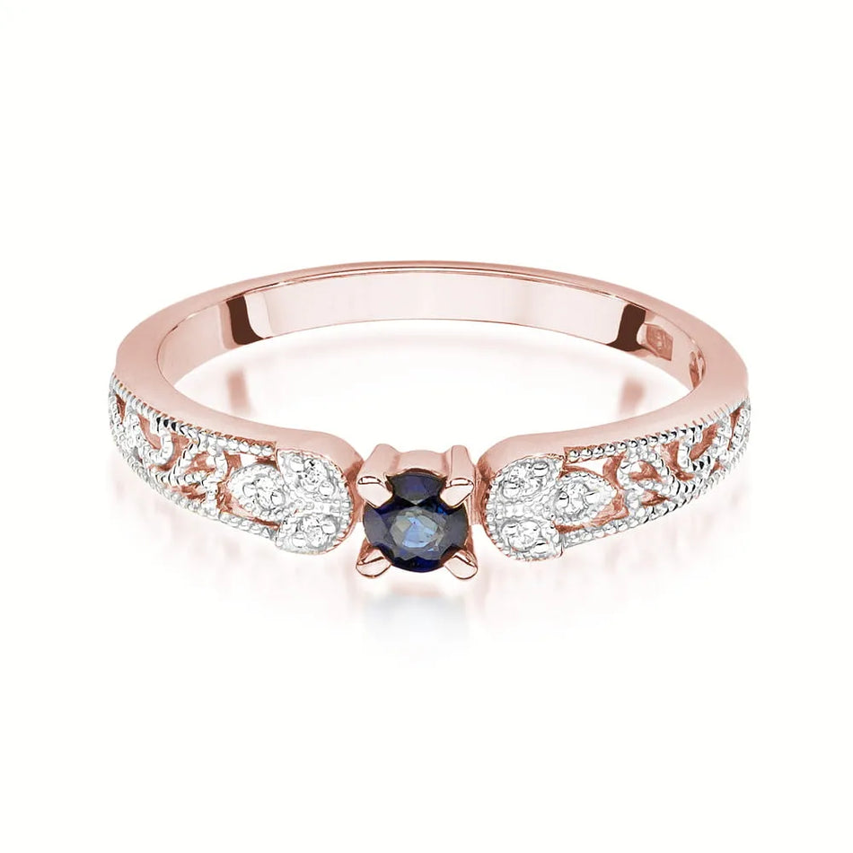 Zlatý prsteň so zafírom 0,15 ct a diamantmi 0,03 ct