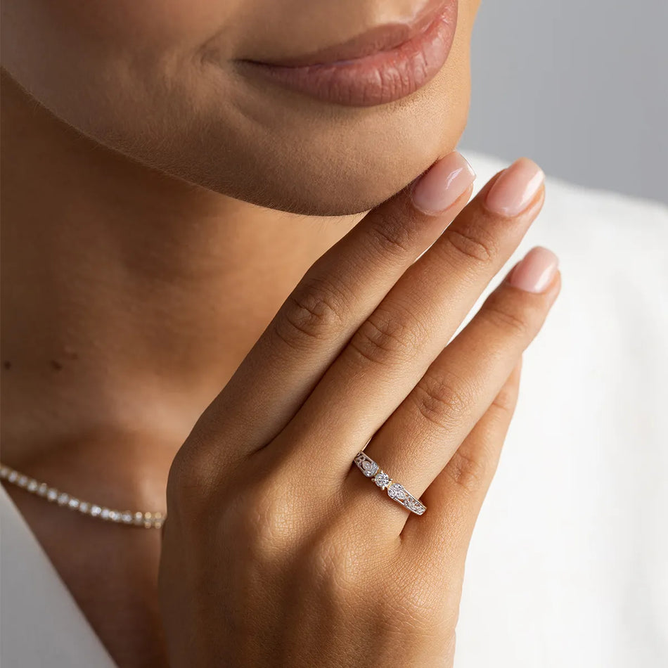 Gold Ring with 0.10ct and 0.03ct Lab-Diamonds