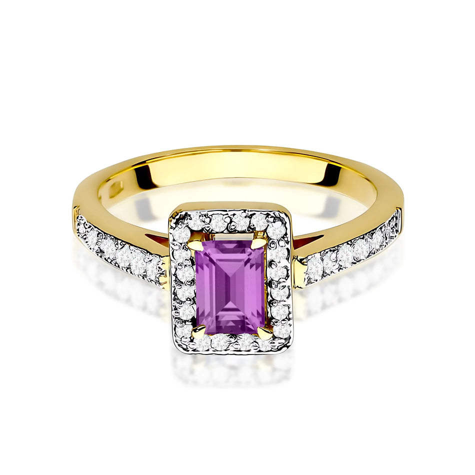 Gold Ring with 0.50ct Amethyst and 0.22ct Diamonds
