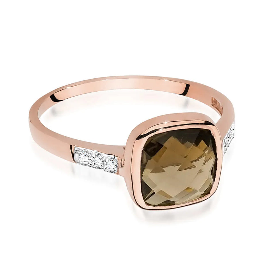 Gold Ring with 2.00ct Smoky Quartz and 0.03ct Diamonds