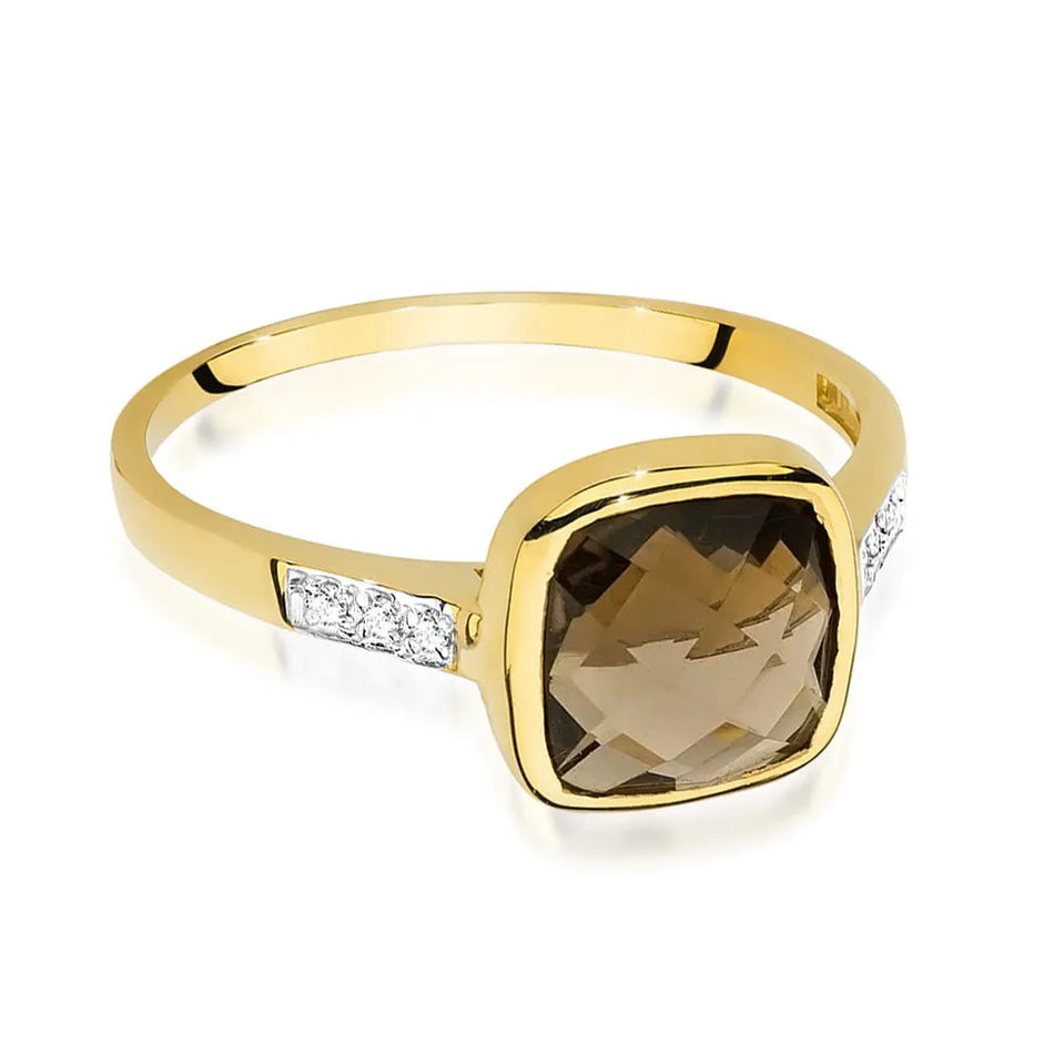 Gold Ring with 2.00ct Smoky Quartz and 0.03ct Diamonds
