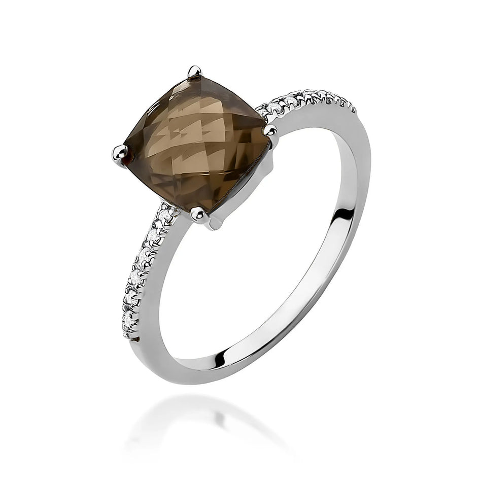 Gold Ring with 2.00ct Smoky Quartz and 0.07ct Diamonds