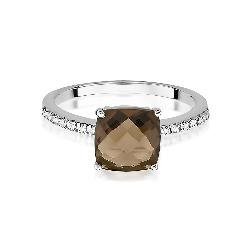 Gold Ring with 2.00ct Smoky Quartz and 0.07ct Diamonds