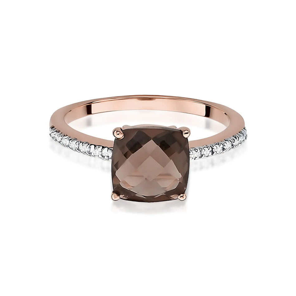 Gold Ring with 2.00ct Smoky Quartz and 0.07ct Diamonds