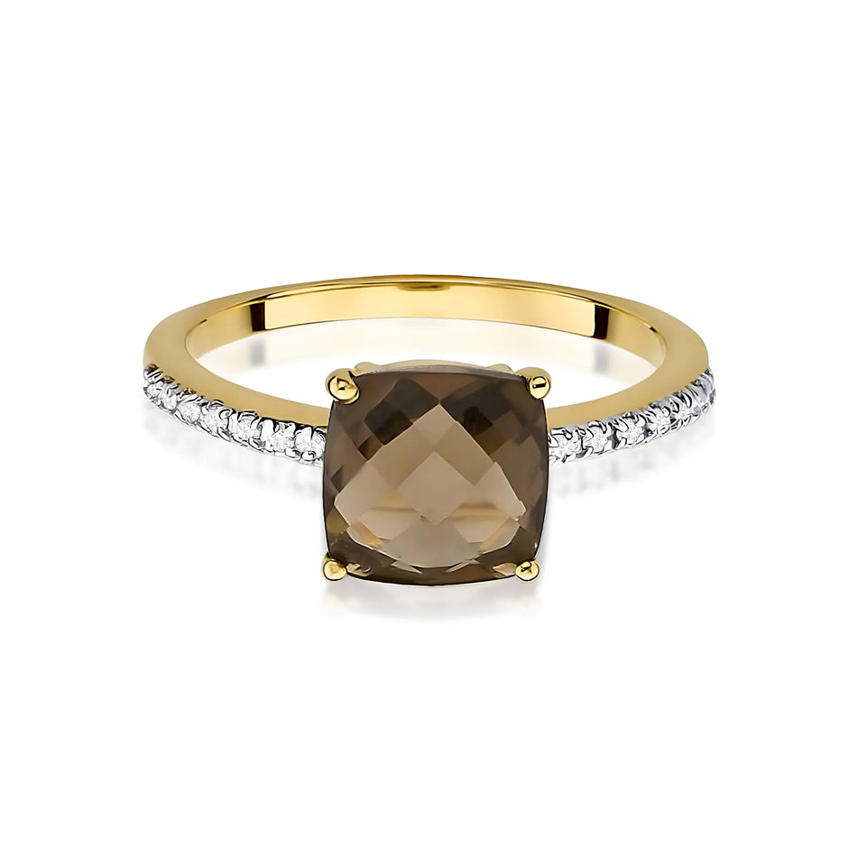 Gold Ring with 2.00ct Smoky Quartz and 0.07ct Diamonds