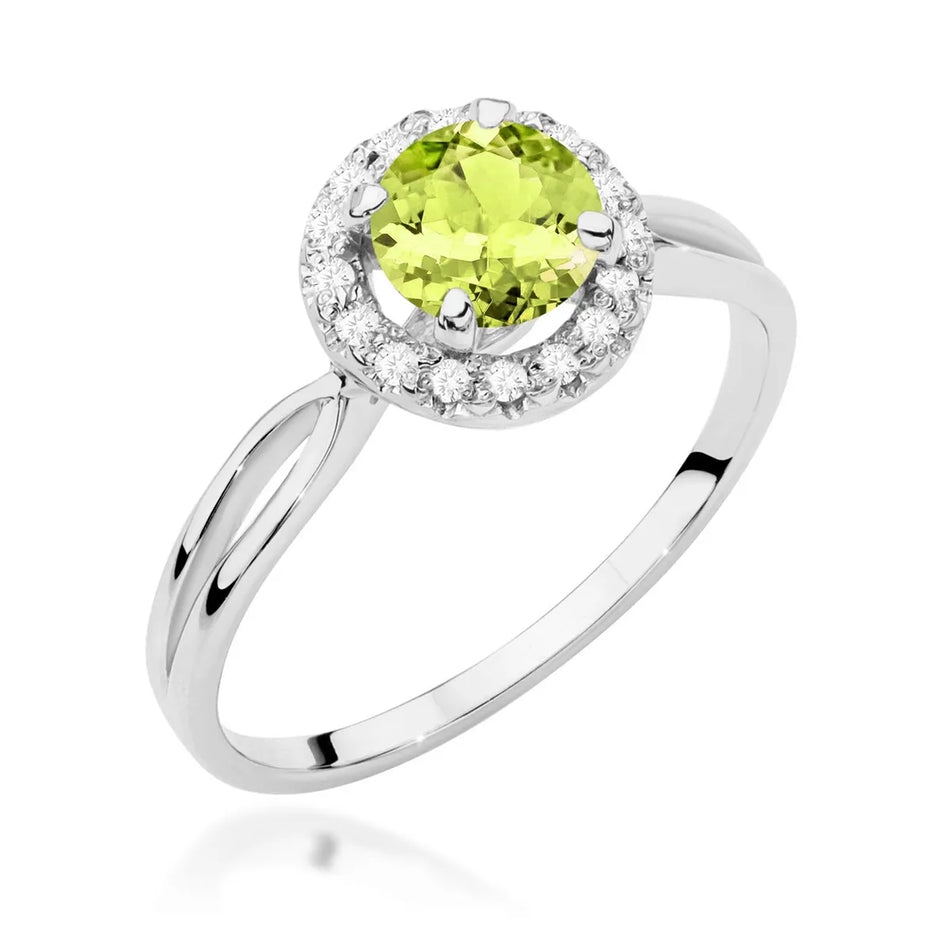 Gold Ring with 0.90ct Olivine and 0.08ct Diamonds