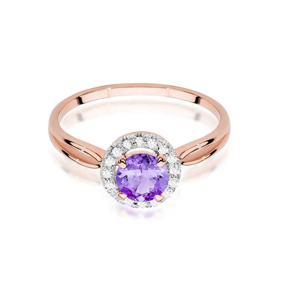 Gold Ring with 0.90ct Amethyst and 0.08ct Diamonds