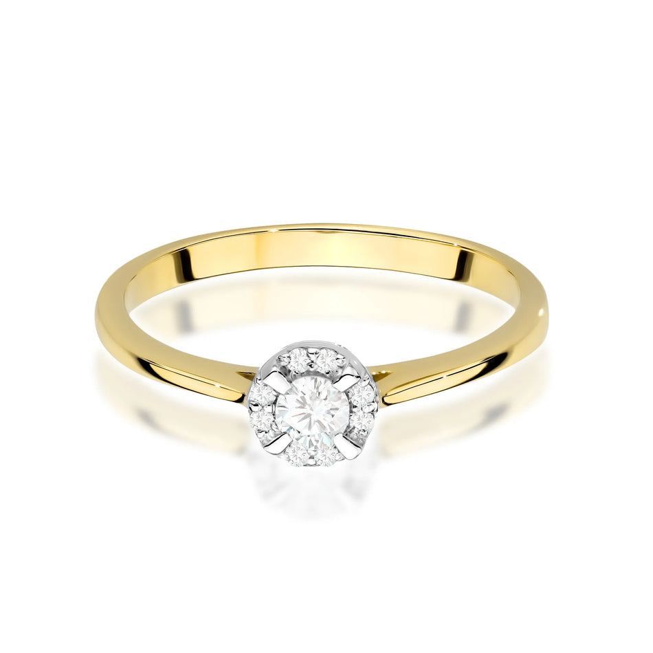 Gold Ring with 0.10ct Diamond and 0.04ct Sideline Diamonds