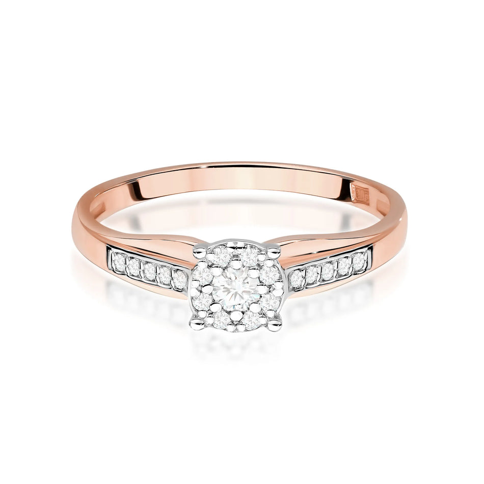 Gold Ring with 0.08ct Diamond and 0.118ct Sideline Diamonds