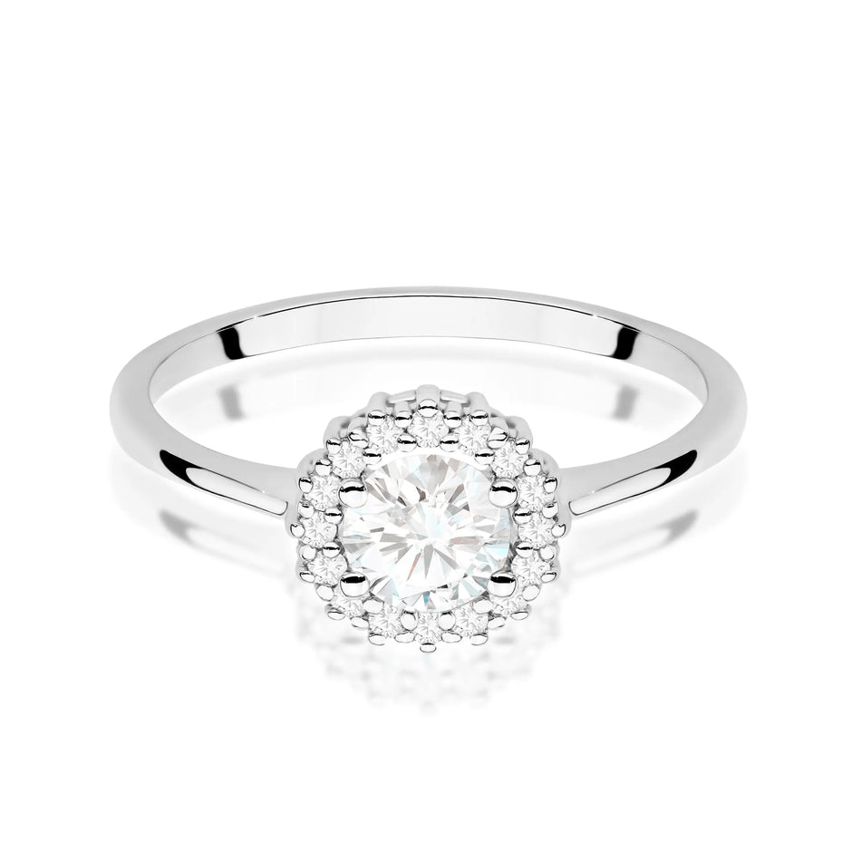 Zlatý prsteň s 0,60 ct bielym zafírom a diamantmi Kvet