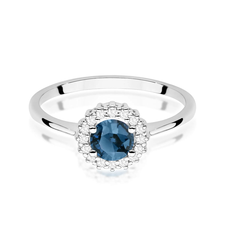 Zlatý prsteň s 0,50 ct London Blue topazom a diamantmi Kvet