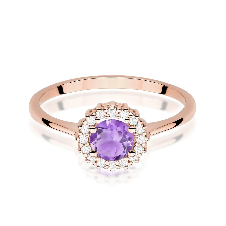 Gold Ring with 0.50ct Amethyst and 0.14ct Diamonds