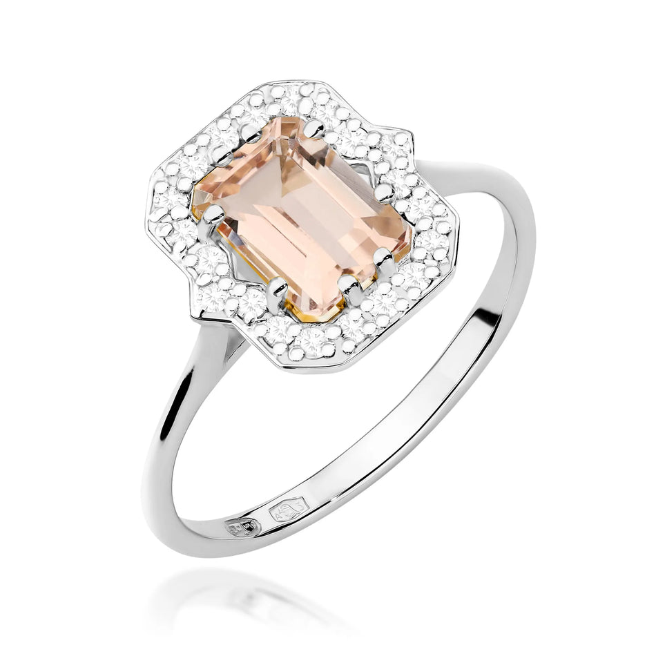 Gold Ring with 1.00ct Morganite and 0.172ct Diamonds