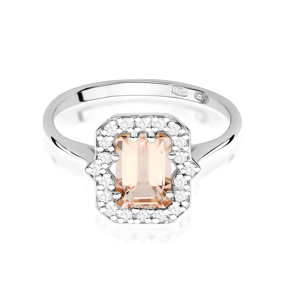 Gold Ring with 1.00ct Morganite and 0.172ct Diamonds