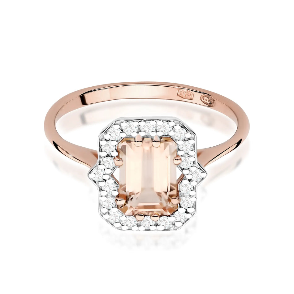 Gold Ring with 1.00ct Morganite and 0.172ct Diamonds