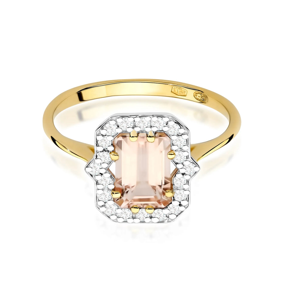 Gold Ring with 1.00ct Morganite and 0.172ct Diamonds