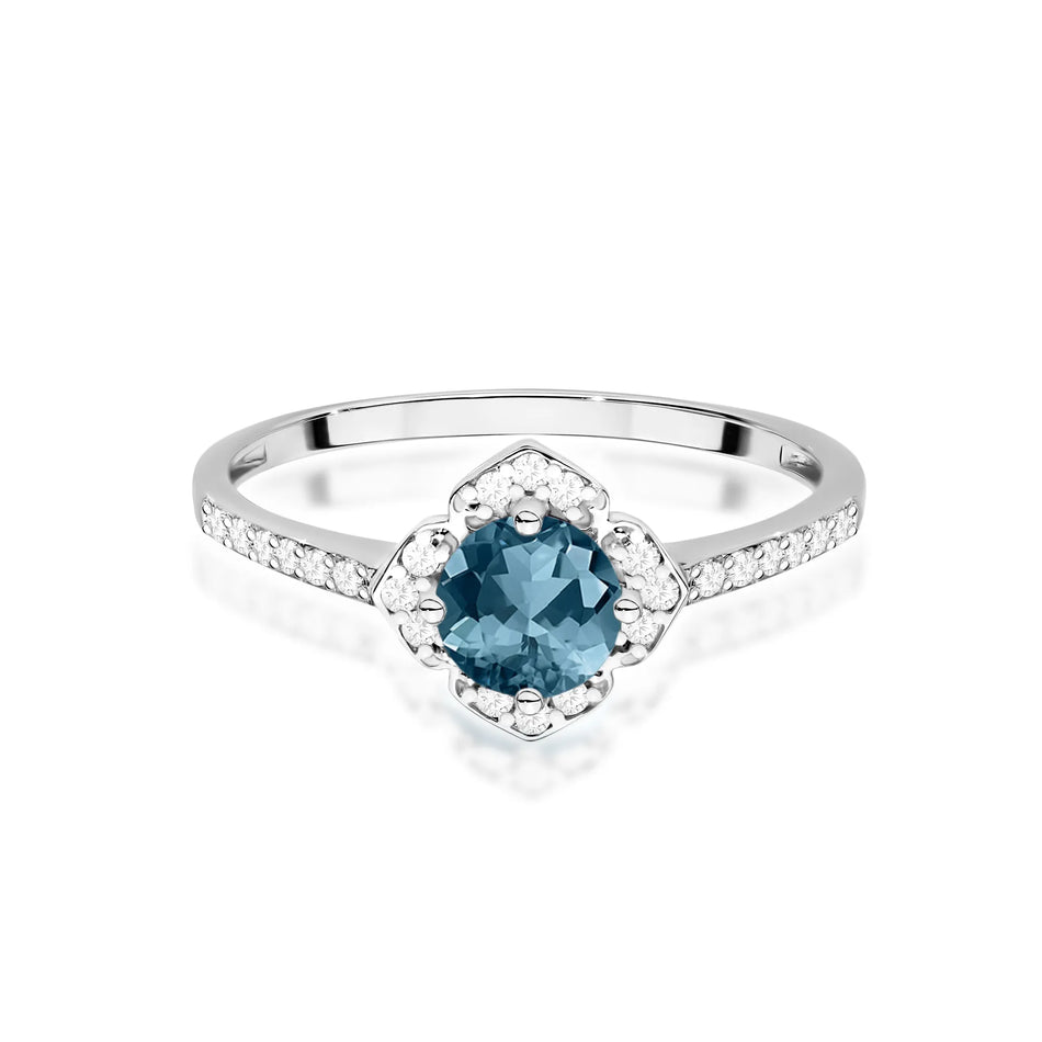 Zlatý prsteň Kvet s 0.50ct topásom London Blue a diamantmi