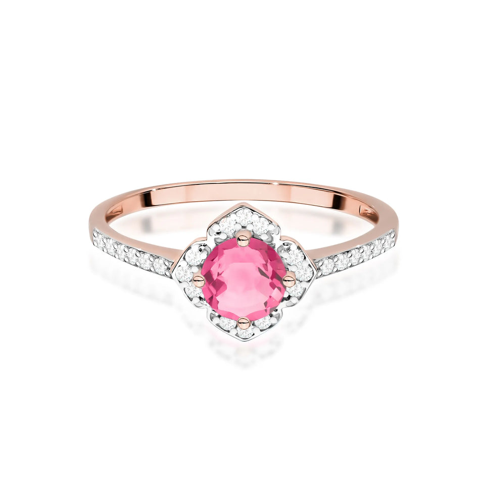Gold Ring Flower with 0.60ct Pink topaz and Diamonds