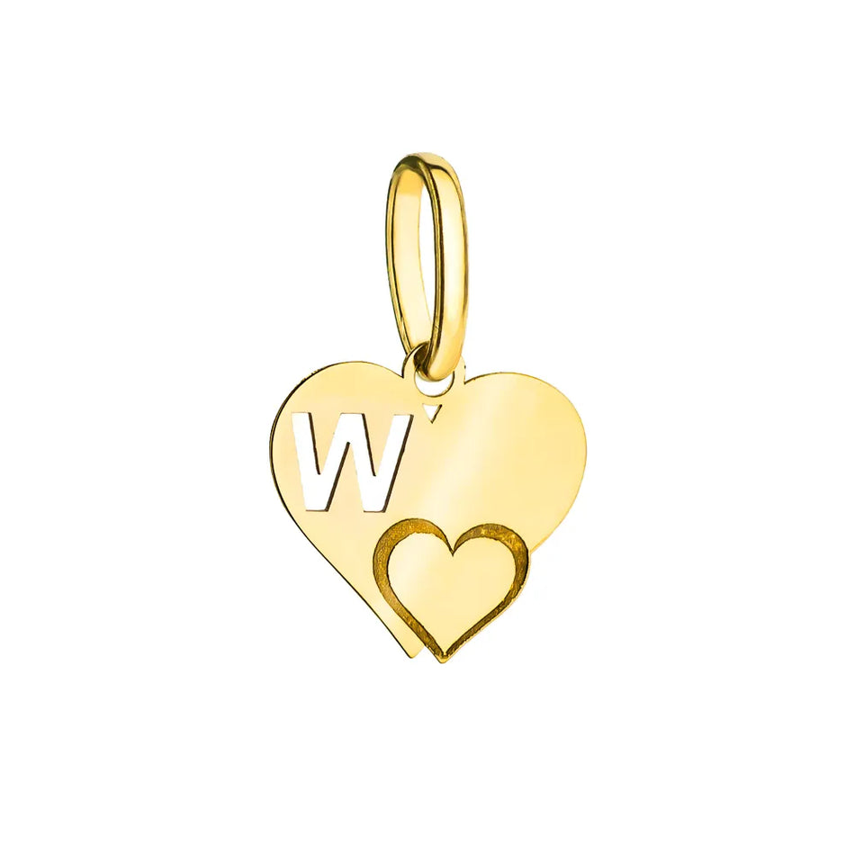 Gold Pendant Letter W on a Heart-Shaped Plate