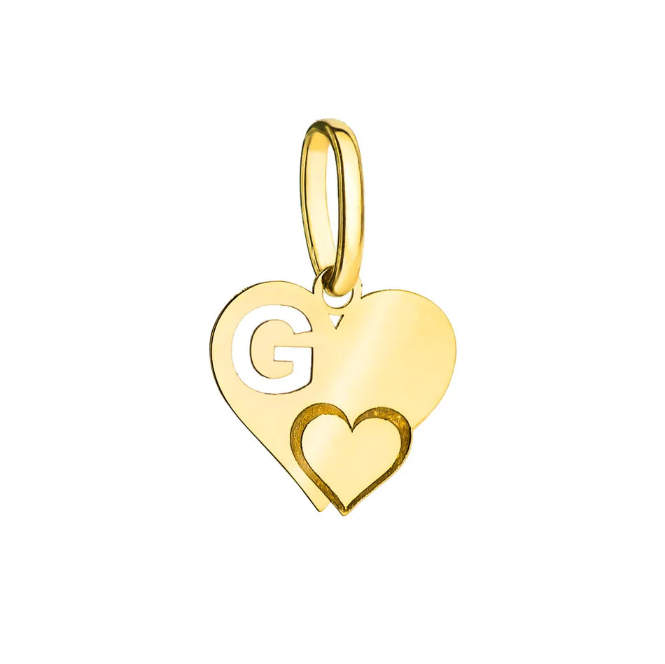 Gold Pendant Letter G on a Heart-Shaped Plate