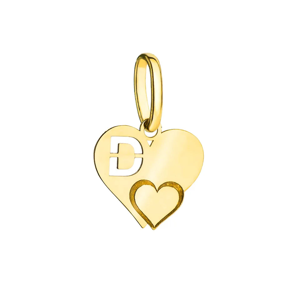 Gold Pendant Letter D on a Heart-Shaped Plate