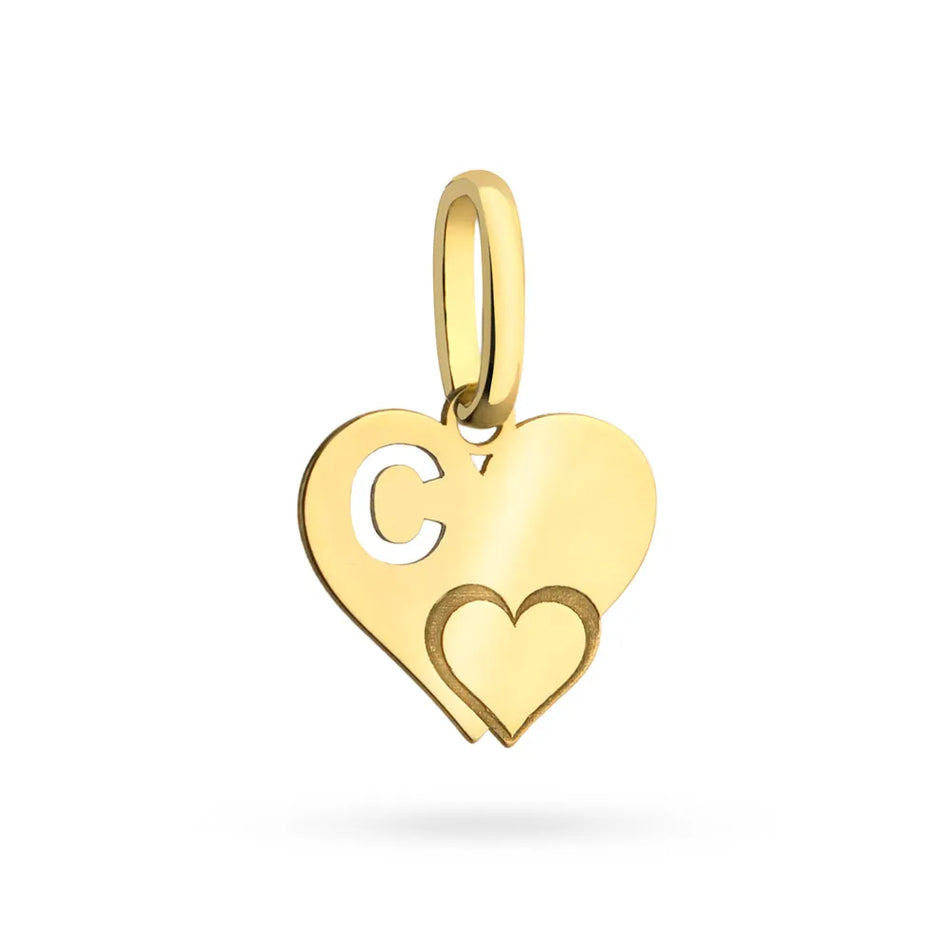 Gold Pendant Letter C with Heart