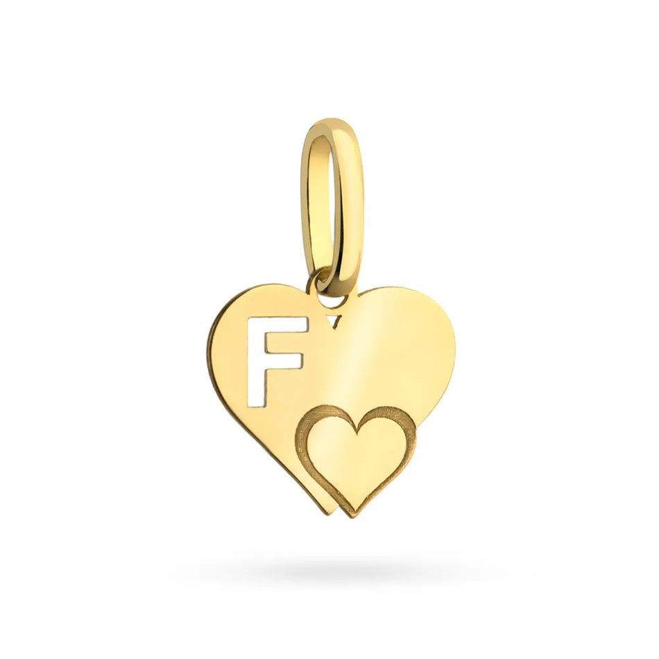 Gold Pendant Letter F with Heart