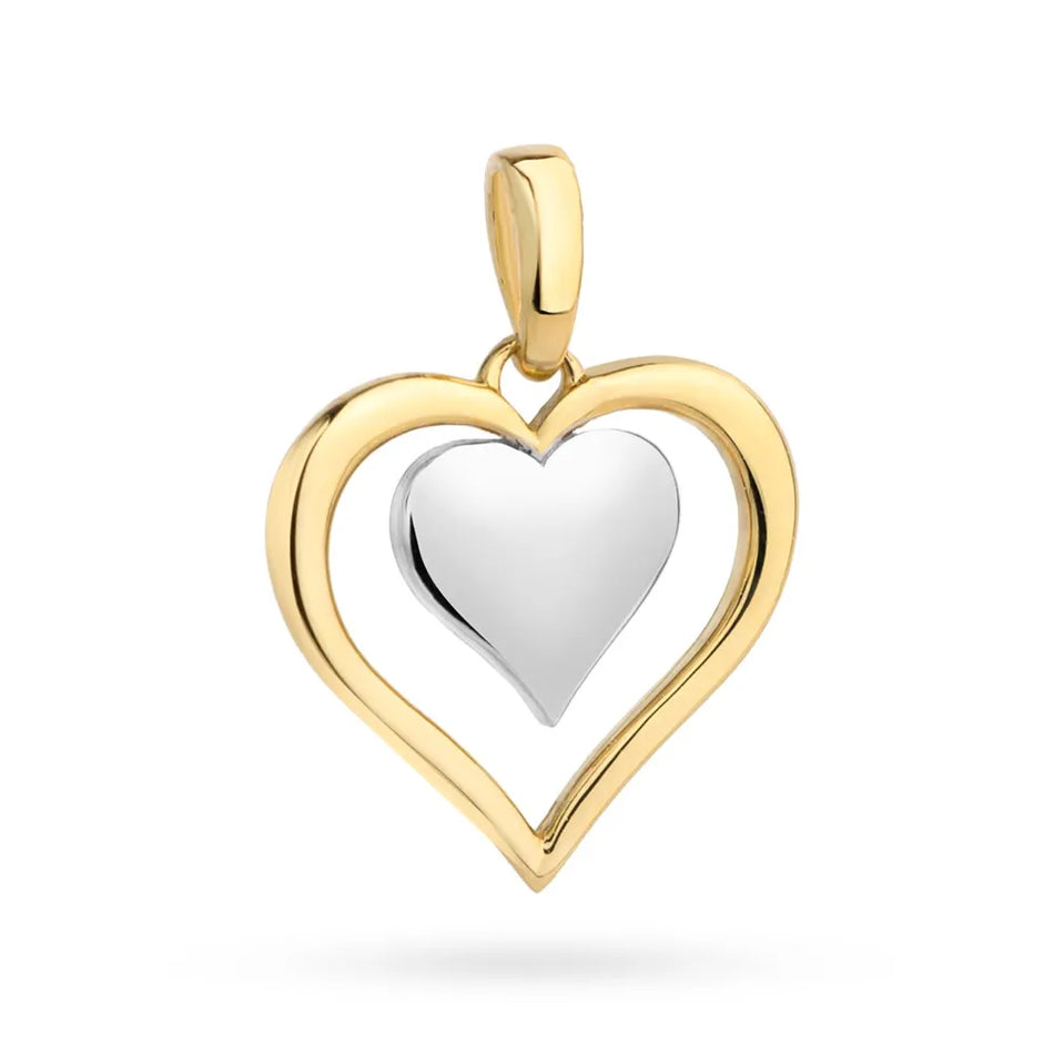 Dvojfarebný zlatý prívesok Srdce v srdci