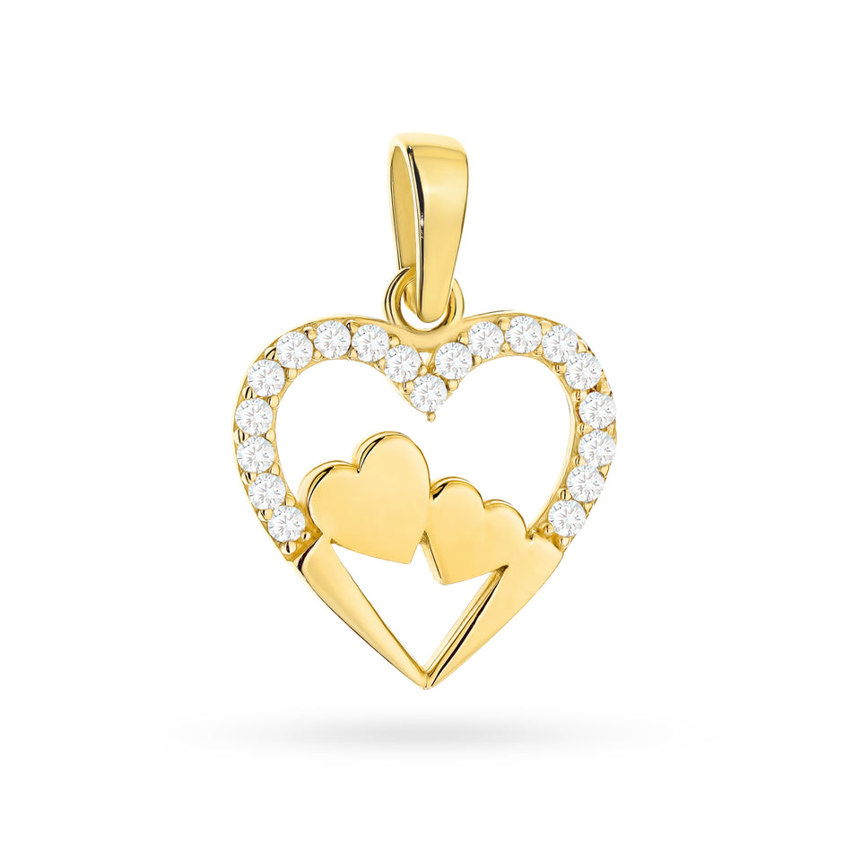 Gold Pendant with Zirconia Hearts