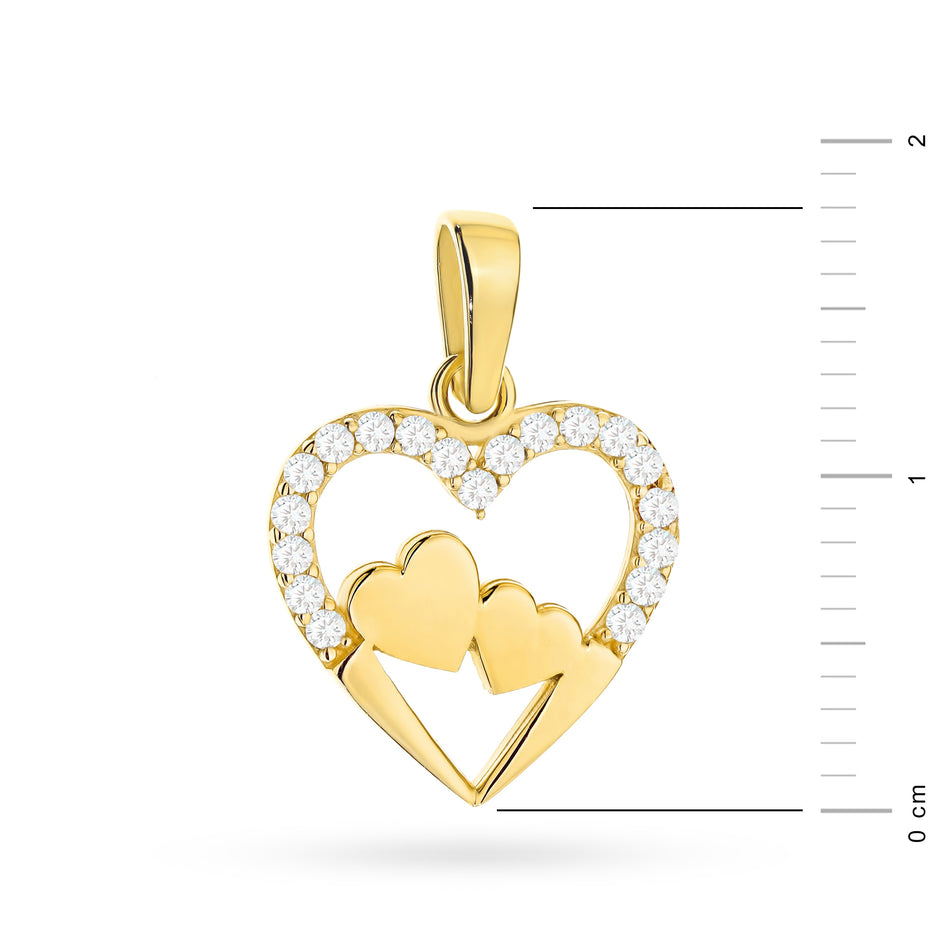 Gold Pendant with Zirconia Hearts