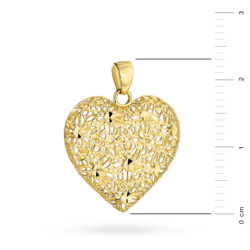 Gold Pendant with Openwork Heart and Flowers