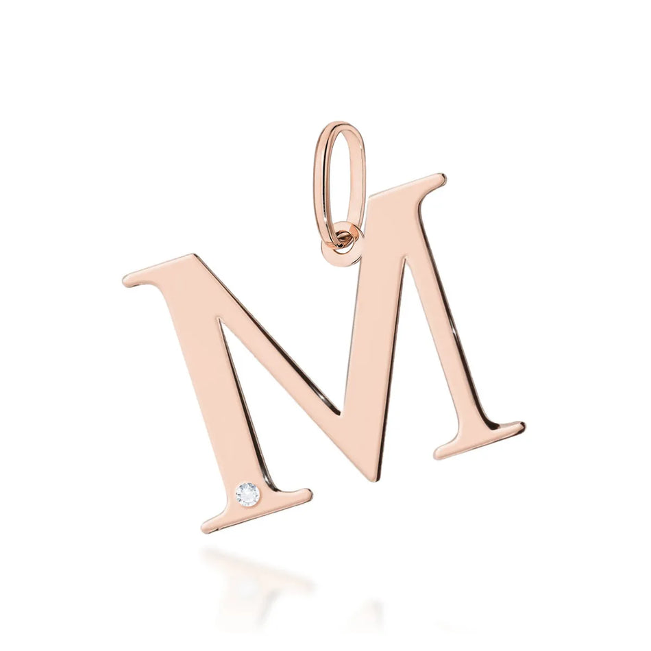 Gold Pendant with Diamonds Letter M
