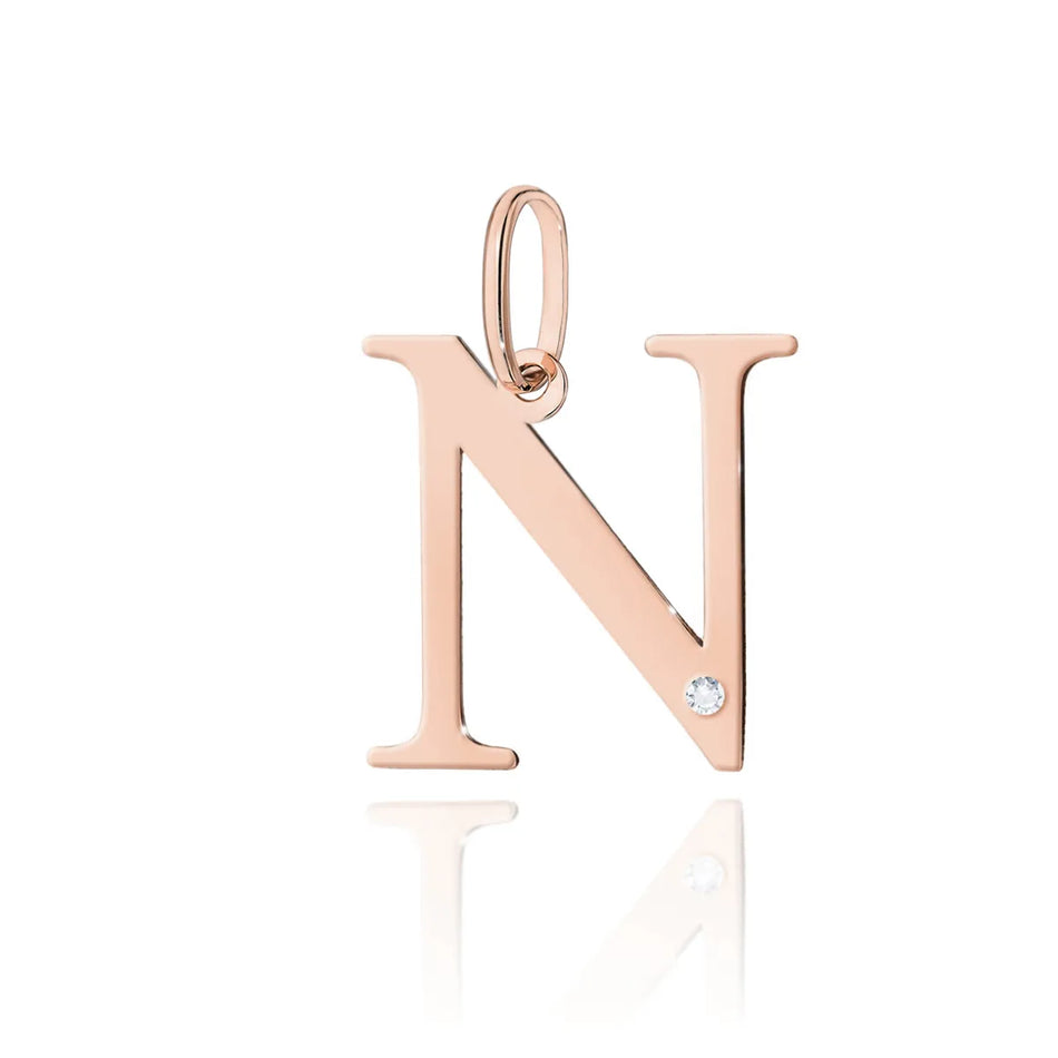Gold Pendant with Diamonds Letter N