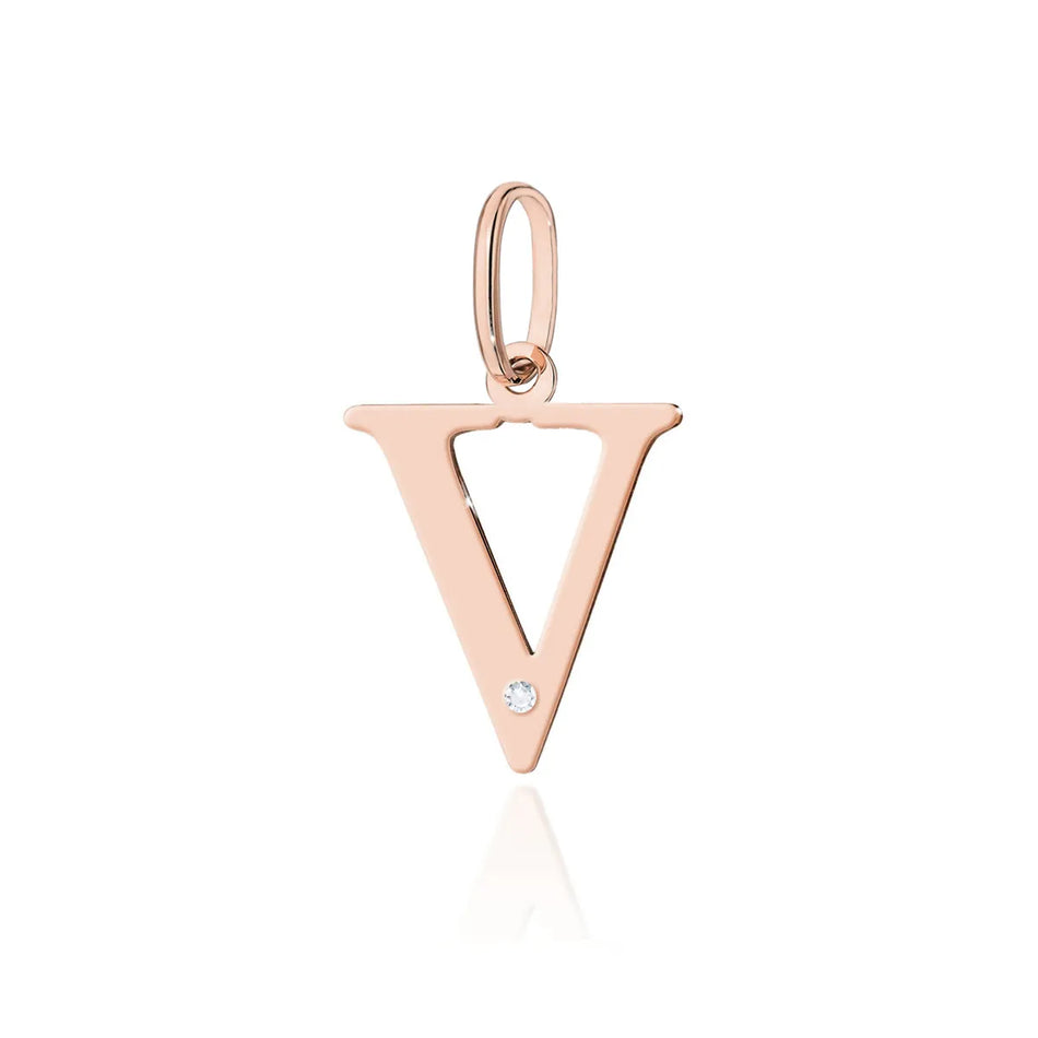 Gold Pendant with Diamonds Letter V
