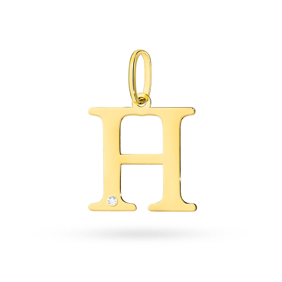 Gold Pendant with 0.005ct Diamond Letter H