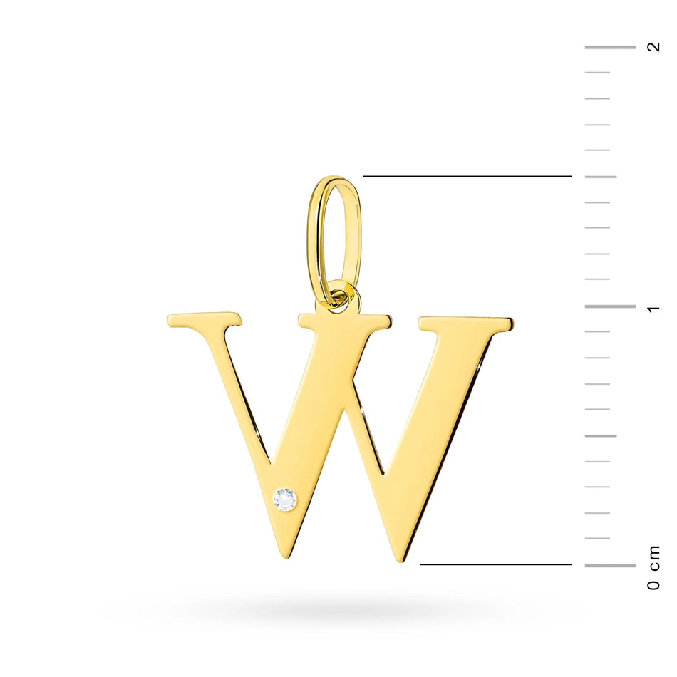 Gold Pendant with Diamonds Letter W