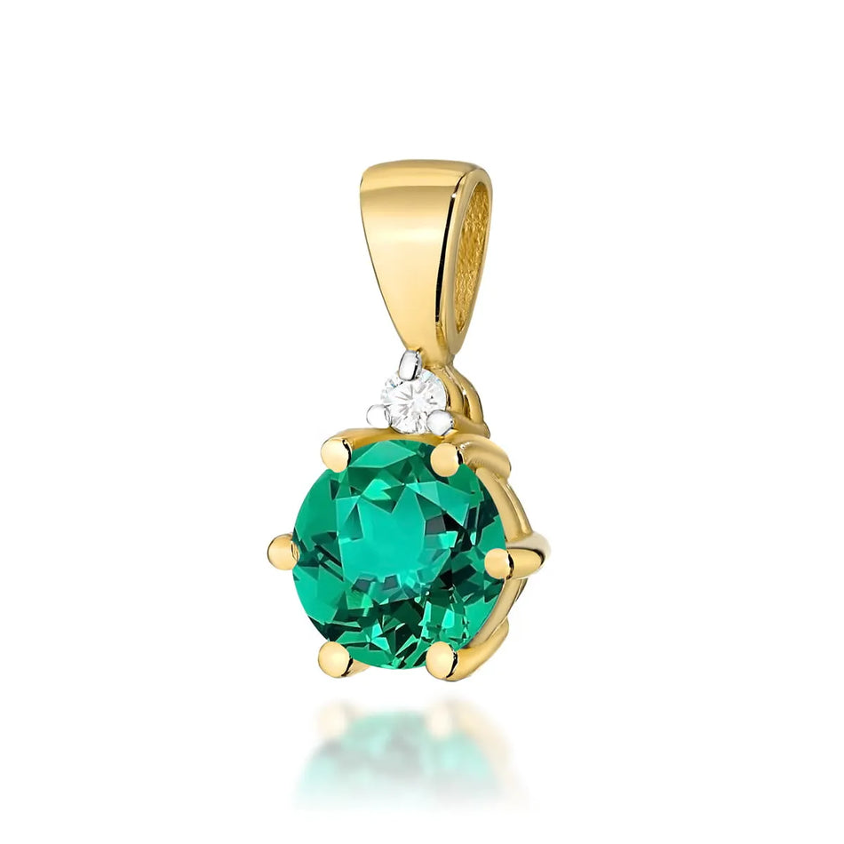 Gold Pendant with 0.50ct Emerald and 0.015ct Diamond
