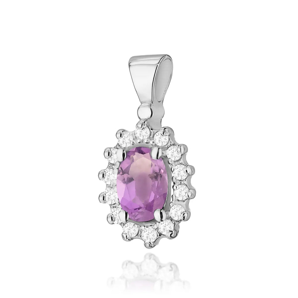 Gold Pendant with 0.40ct Amethyst and 0.12ct Diamonds