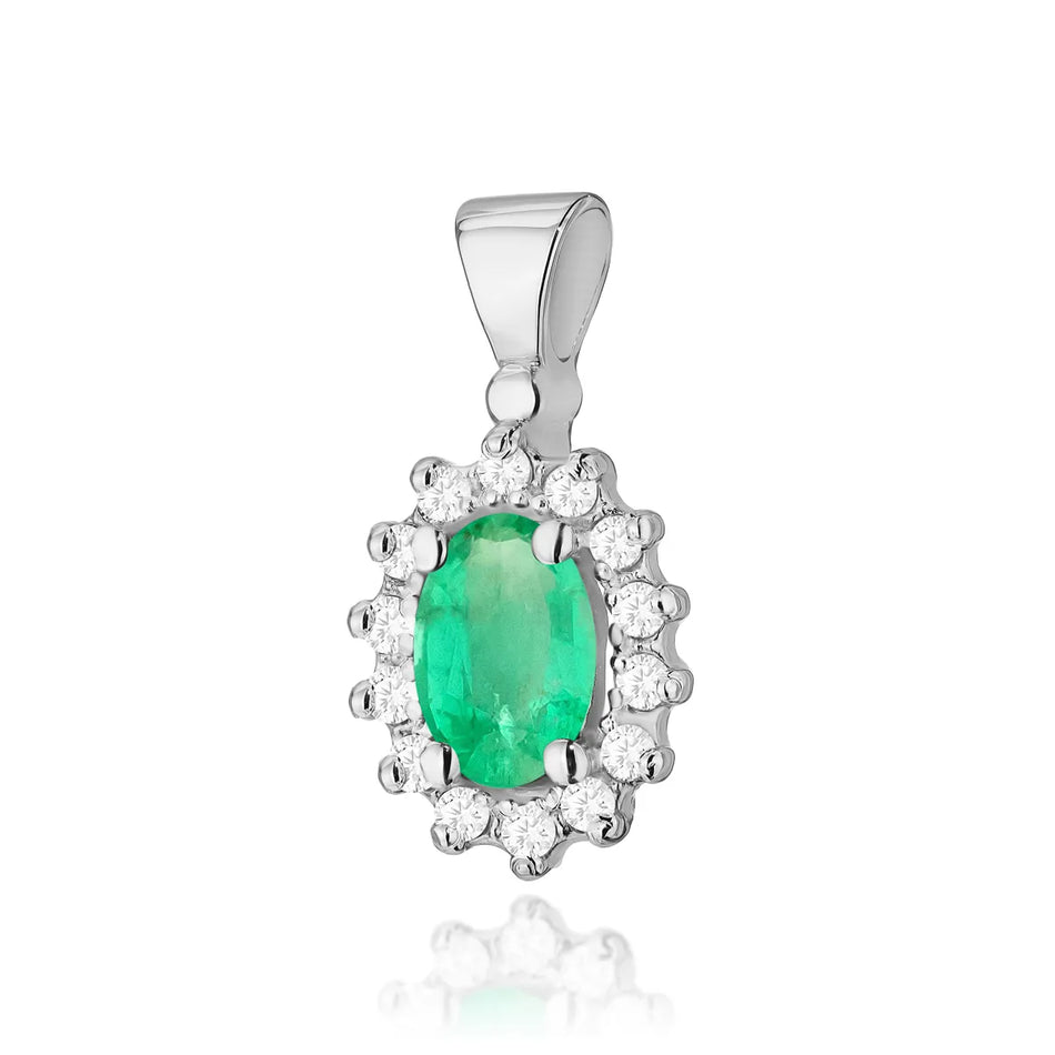 Gold Pendant with 0.40ct Emerald and 0.12ct Diamonds