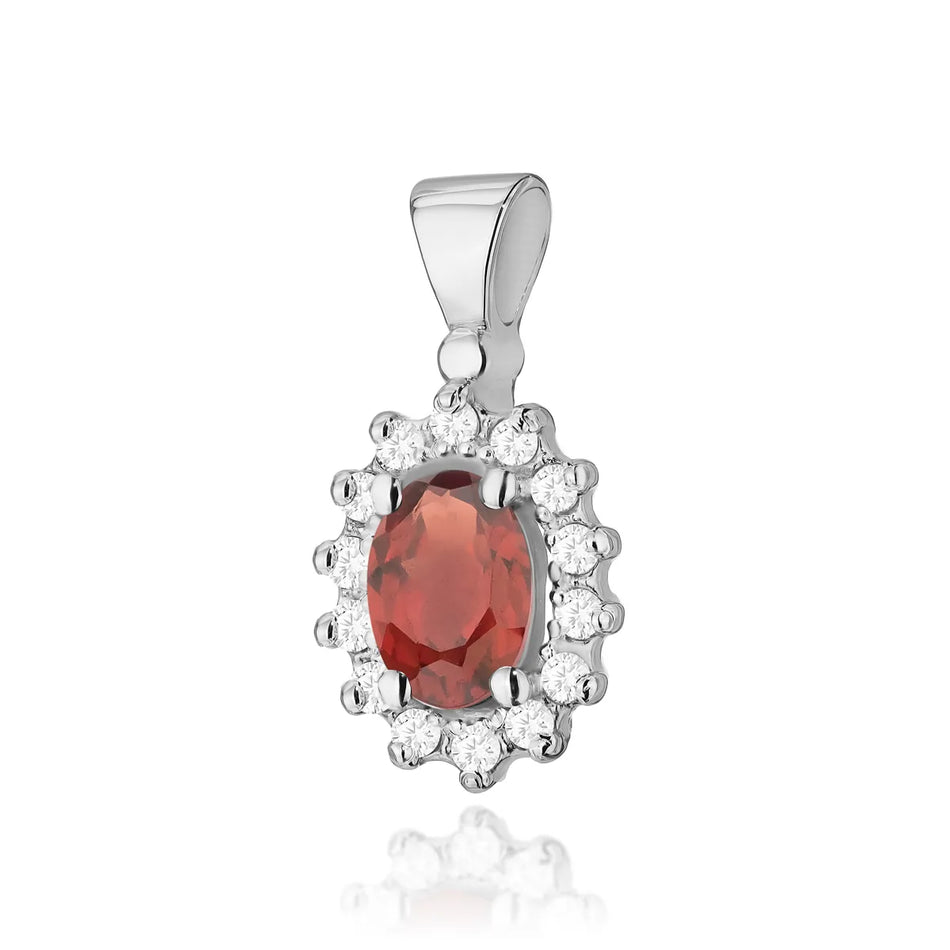 Gold Pendant with 0.50ct Garnet and 0.12ct Diamonds