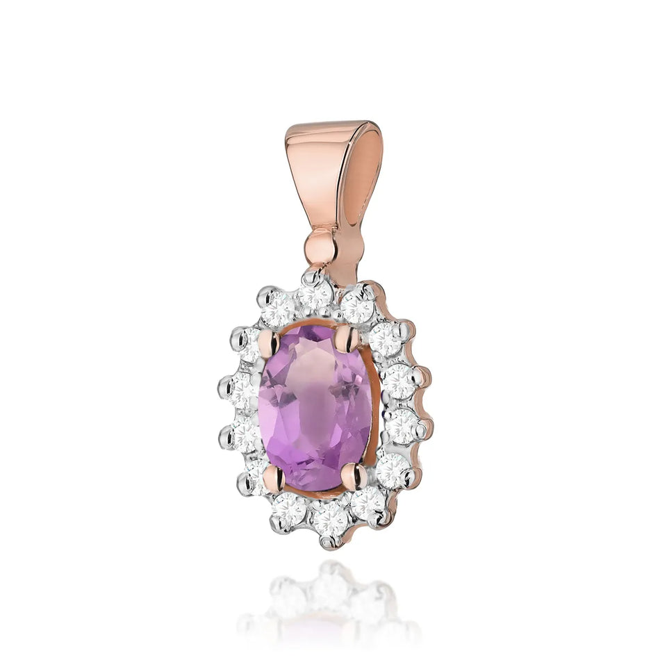 Gold Pendant with 0.40ct Amethyst and 0.12ct Diamonds