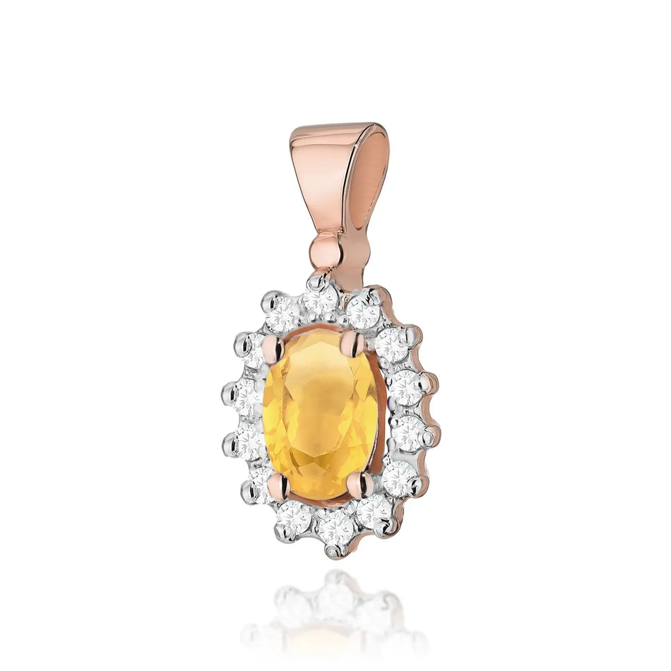 Gold Pendant with 0.60ct Citrin and 0.12ct Diamonds