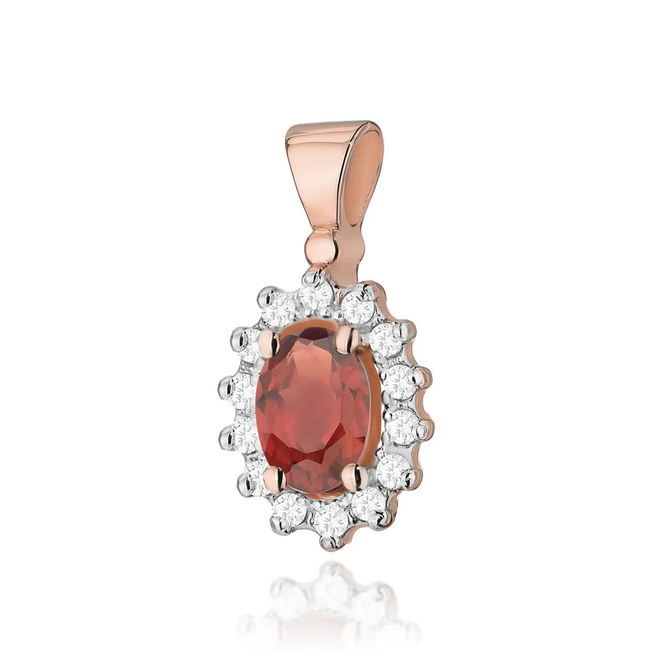 Gold Pendant with 0.50ct Garnet and 0.12ct Diamonds