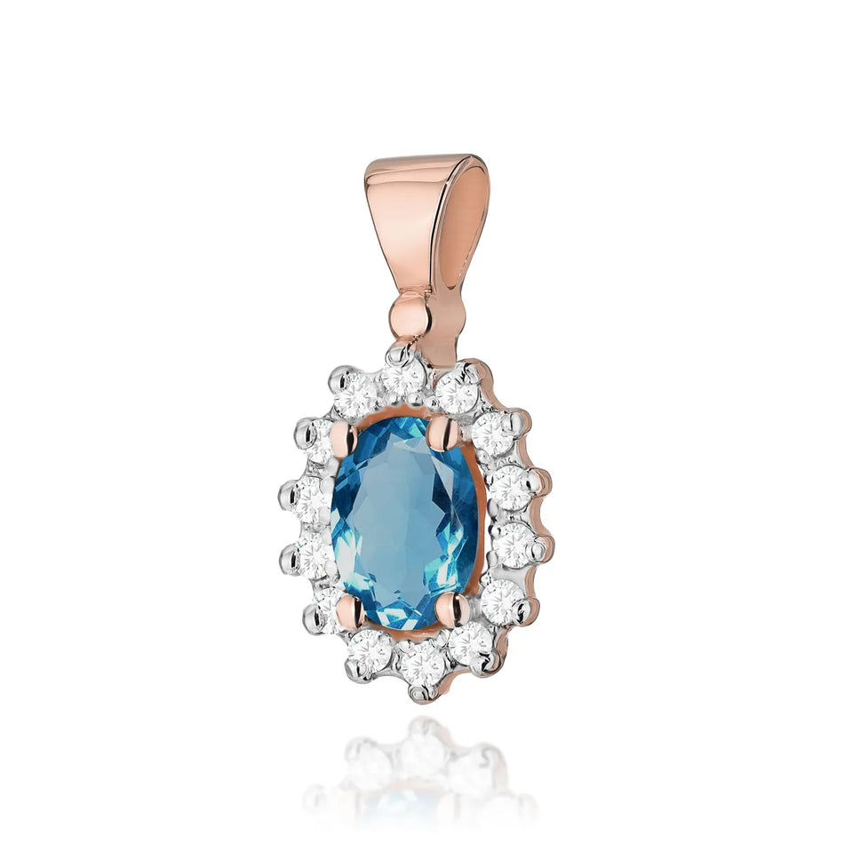 Gold Pendant with 0.50ct Topaz London Blue and 0.12ct Diamonds